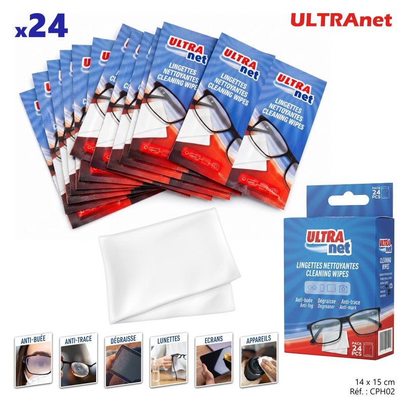 LINGETTES NETTOYANTES LUNETTES X 24