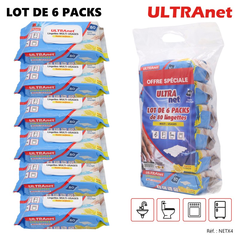 6 packs 80 lingettes multiusages - ULTRANET 
3303210028534
