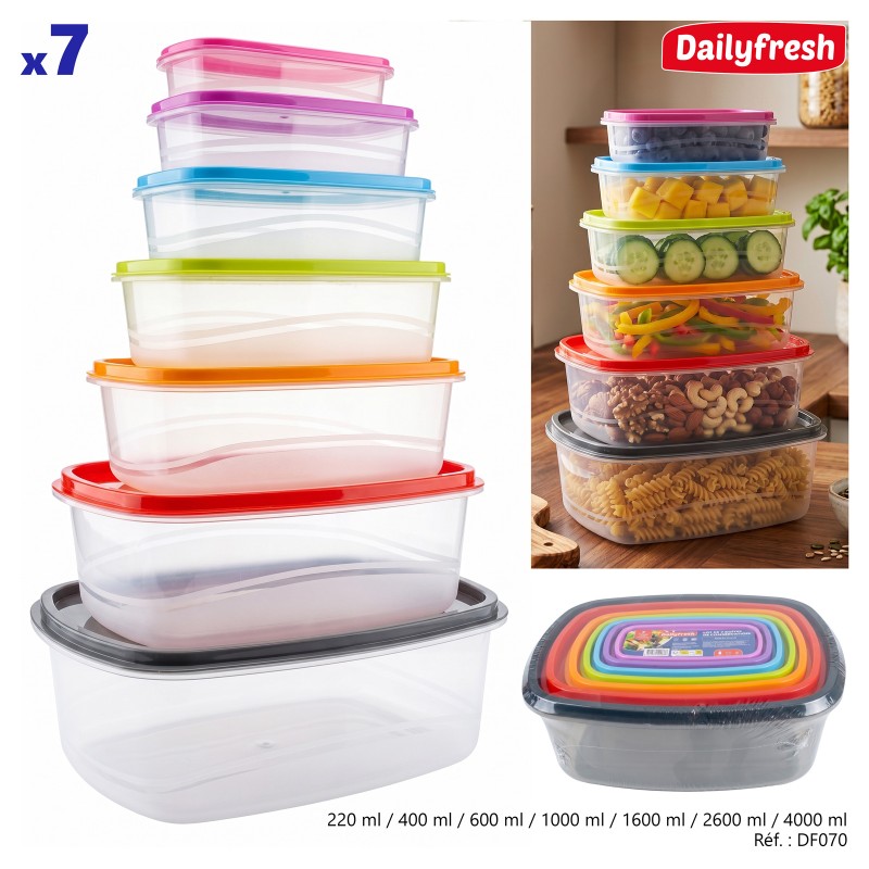 Boîtes conservation plastique multicolores x 7 - dailyfresh