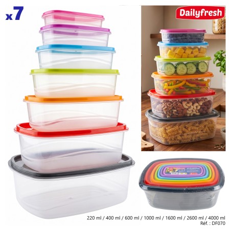 Boîtes conservation plastique multicolores x 7 - dailyfresh