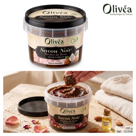Savon noir aux pétales rose l'huile - olivea